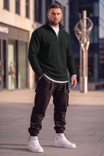 X-Large All Black Mens Quarter Zip Fleece-Lined Pullover Sweatshirt Casual