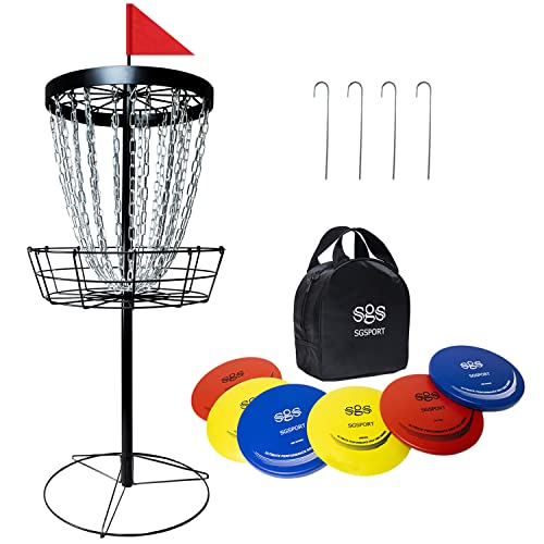 TARUMG 24-Chain Disc Golf Basket Set with 6 Discs & Black Plus-Black-6pcs