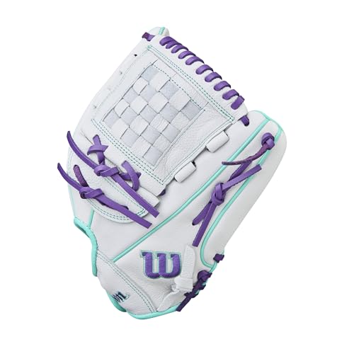 Wilson 2026 A500 Siren 12 Inch Fastpitch Softball Glove - Right Hand, White/Seafoam/Purple