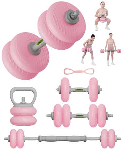 Pink 35LB Adjustable 4-in-1 Dumbbell Set | Kettlebell, Barbell, Plates