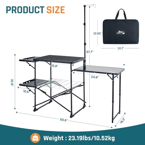 Portable Folding Camping Kitchen Station with Heat-Resistant Top for Outdoor Grilling