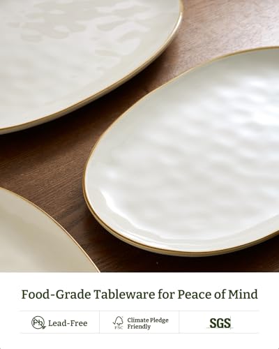 Famiware Vanilla White Serving Platters Set of 3 - Oval Stoneware Trays for Food