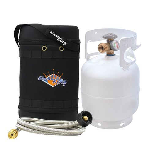 8.5 x 13.5 Inch Propane Tank Carry Case with Built-In Gauge & 5FT Hose - Flame King Gas Hauler Pro Kit - Camping & Outdoor