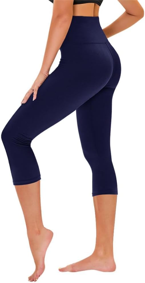 TNNZEET Capri Leggings - High Waisted Tummy Control Yoga Pants with Pockets | Black