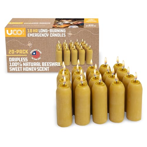UCO 12-Hour Natural Beeswax Survival Candles 20-Pack for Emergency & Camping