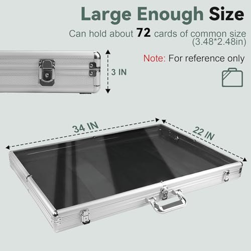 Silver Trading Card Display Case 34x22 Inches Aluminum Frame Acrylic Cover Lockable