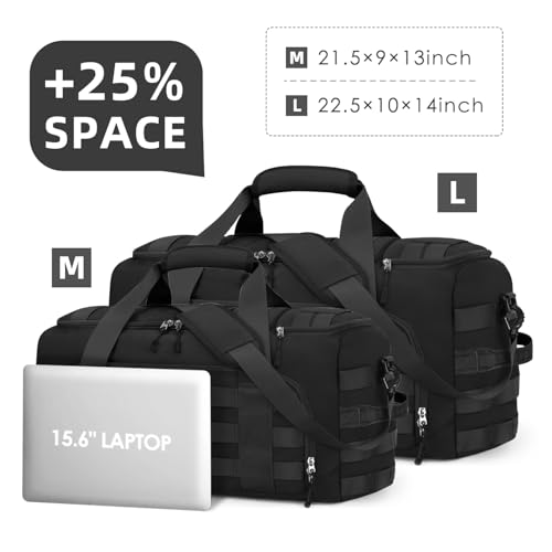 ZOMFELT 3-in-1 Large Gym Duffle Bag Black 65L Travel & Tactical Bag