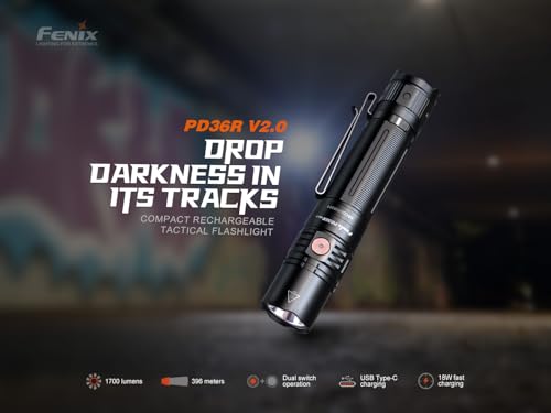 Fenix PD36R V2.0 1700 Lumen USB-C Rechargeable Tactical Flashlight