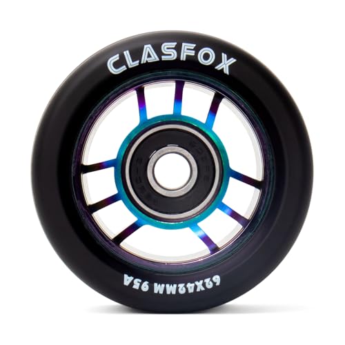 CLAS FOX Black PU Rainbow Core 95A Roller Skate Wheels Set of 8 for Indoor & Trail Use