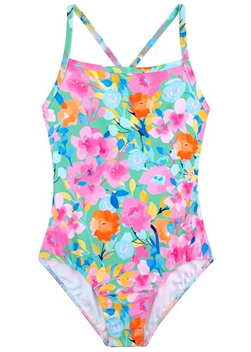 Girls 9-10 Years Pink Floral Crossback One-Piece Swimsuit - Toddler Beach Swimwear