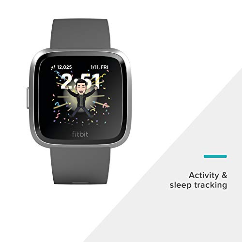 Fitbit Versa Lite Smartwatch GPS Charcoal Silver Aluminum One Size
