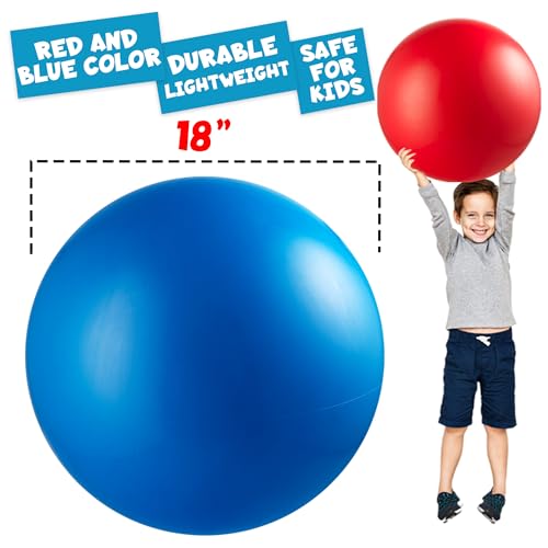 PlayBolt Jumbo 18-Inch Playground Balls for Kids - 2 Pack Red & Blue