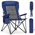 Navy Blue Oversized Camping Chair for Adults with High Back & Storage