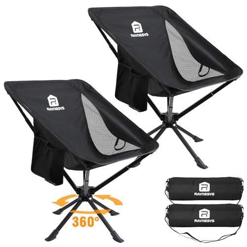 Raynesys Portable Swivel Camping Chair 2 Pack - Quick Setup & Lightweight Black