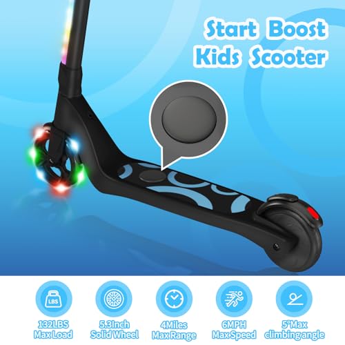 Kids Kick Scooter with LED Light-Up Wheels & Adjustable Handlebar - Ages 6-12