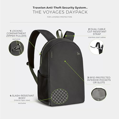 Travelon Anti-Theft Daypack with RFID Blocking & Locking Compartment - Black, 11x17x6.5 inches