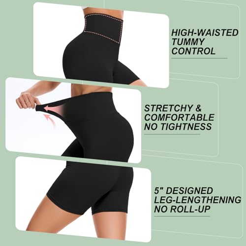 High Waisted Spandex Biker Shorts for Women - 3/5 Inch, Large-X-Large, Black