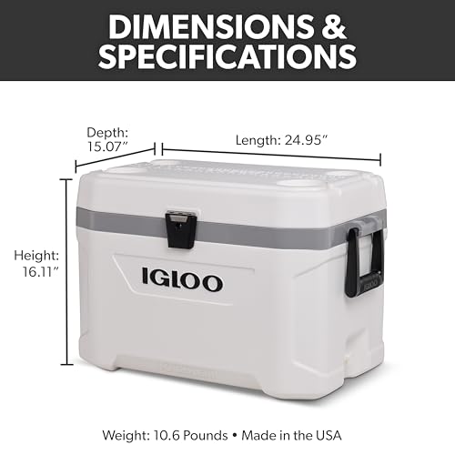 Igloo 54 Qt Marine Cooler Insulated Ice Chest for Fishing Camping Boating