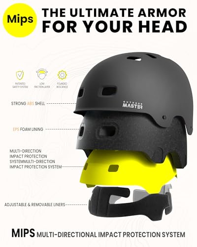 OutdoorMaster MIPS Adult Skateboard & Cycling Helmet Black Large