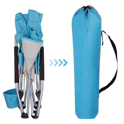 AKSOUL Blue Folding Beach Chairs 2 Pack - Portable Lightweight Sand Chairs with Cup Holders for Adults, Outdoor Camping & Lawn