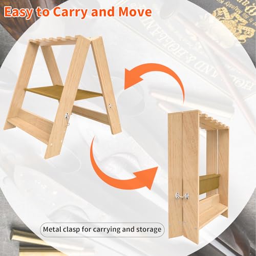 12-Slot Wooden Folding Gun Rack Stand with Accessory Storage - Portable & Durable