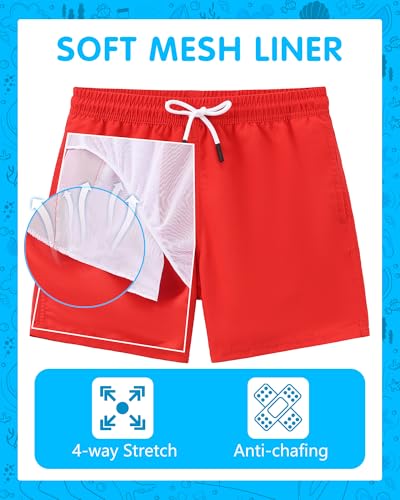 Toddler Boys Swim Trunks 5-6 Years Red Bathing Suit Kids Swimwear - ECGK