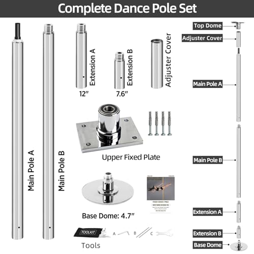 Fixed Dance Pole 45mm - CE Certified Spinning & Static Mode - Silver