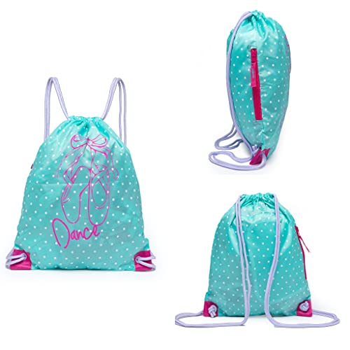 Drawstring Dance Bag for Girls - Packable Ballet & Gym Cinch Bag, Ice Green & Red