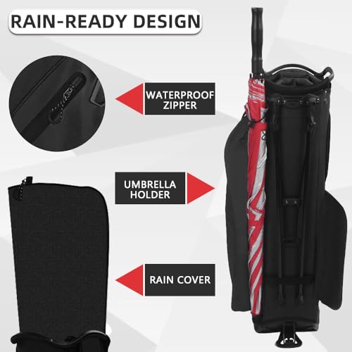 LOVACE 14-Way Golf Stand Bag - Black Lightweight Carry Bag for Men & Women