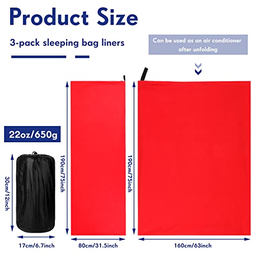 Mixweer 3-Pack Fleece Sleeping Bag Liners - Assorted Colors, 75 Inch