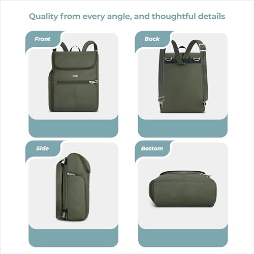 Travelon Anti-Theft Small Convertible Backpack 8.5"W x 12"H x 3"D Green