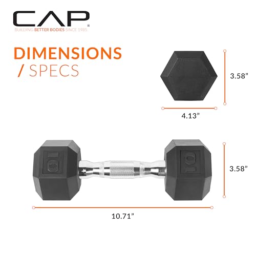 10 lb Chrome Handle Rubber Coated Hex Dumbbell - Pair