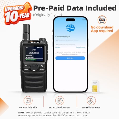 UNIKOO 2 Pack 4G LTE Walkie Talkies with Unlimited Nationwide Range | POC Radios