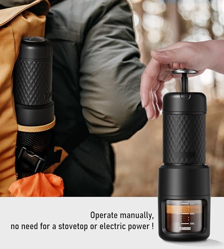 STARESSO Classic Manual Espresso Maker Black - Portable 2-in-1 Travel Coffee Machine