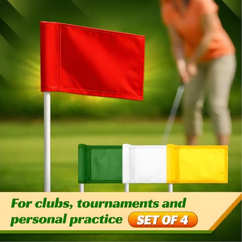 Golf Flags Set of 4 - 8x6 Inches Solid Polyester Flags for Putting Green & Backyard Practice