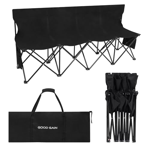 G GOOD GAIN Portable Soccer Bench 4 Seats Black - Foldable, No Assembly