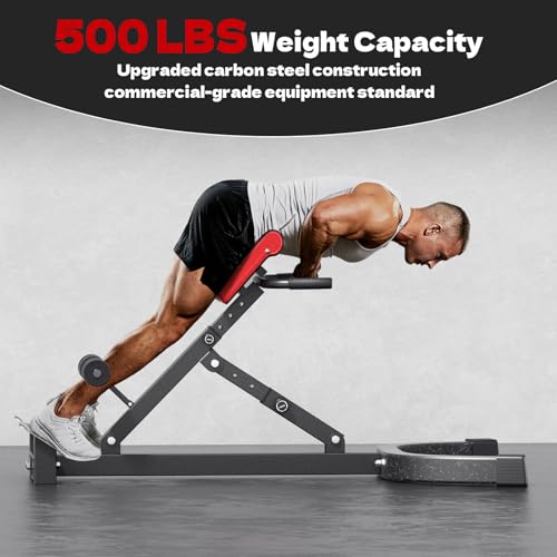 Roman Chair Foldable Hyperextension Bench - Black, 500LB Capacity for Home Gym