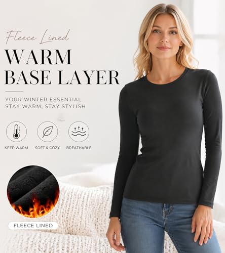 NebuKinex Women's Long Sleeve Thermal Shirt for Winter Baselayer - Medium, Black Grey Blue 5 Pack