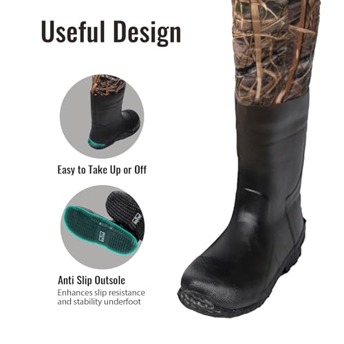 Kids Hunting Waders with Rubber Boots - Lightweight Youth Fishing Gear, 14/15 Next Camo Evo Variation