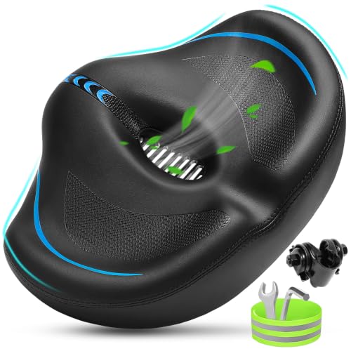 CDYWD Noseless Oversized Bike Seat Blue - Extra Wide Padded Bicycle Saddle for Comfort
