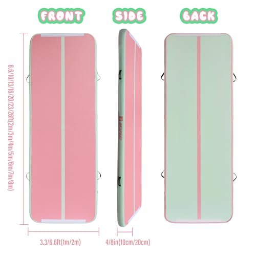 Inflatable Gymnastics Mat Air Track 10ft Pink & Green - Home & Training Use