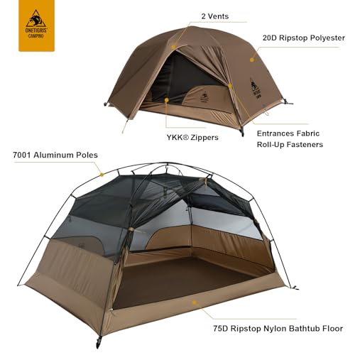 OneTigris COSMITTO 2-Person Lightweight Waterproof Camping Tent - Coyote Brown