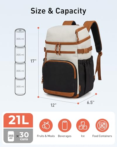 Insulated Double Deck Lunch Cooler Backpack - Black, 30 Can Capacity