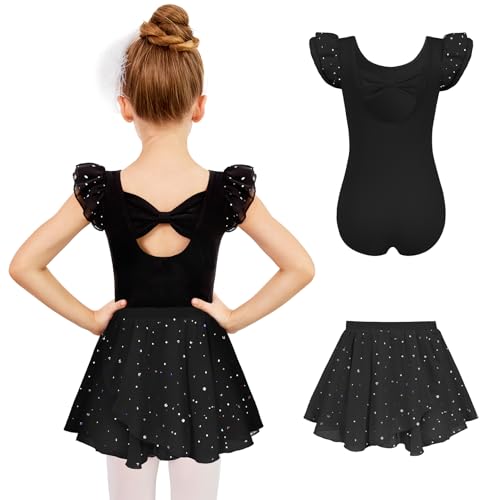 Toddler Ruffle Sleeve Dance Dress Combo for Girls 6-7 Years Black