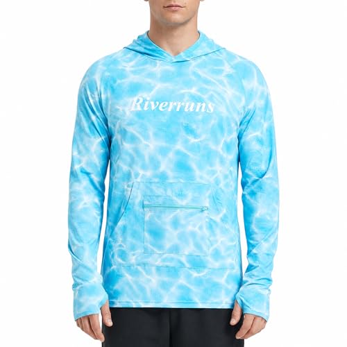 Riverruns UPF 50+ Fishing Hoodie with Neck Gaiter & Thumbholes - Large / Water Ripple Camoblue