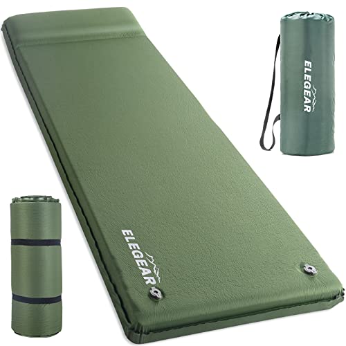 Elegear Army Green Self-Inflating Sleeping Pad with Pillow 26D Memory Foam, 3.15'' Thick, Single