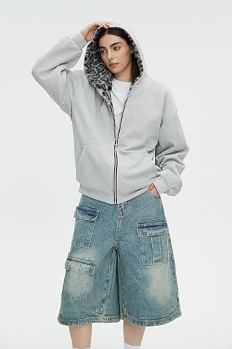 Leopard Print Reversible Hoodie Jacket - Grey Medium, CUTEGAL