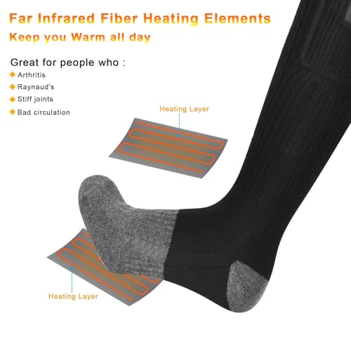 SNOW DEER Rechargeable Heated Socks for Men & Women, Black & Gray Large