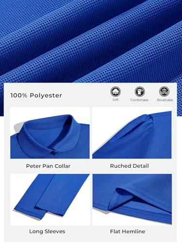 Girls Long Sleeve Polo Shirt with Peter Pan Collar - School Uniform Top, 9-10 Years Royal Blue