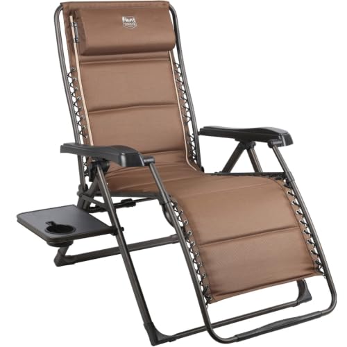 Zero Gravity Lounge Chair Folding Recliner with Cup Holder & Headrest - Brown 1 Pack